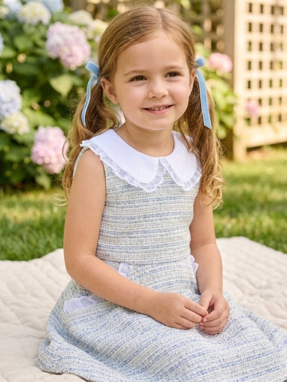 [Janie and Jack] NWT Pale Blue Tweed Dress with White Peter Pan Collar - Size 5